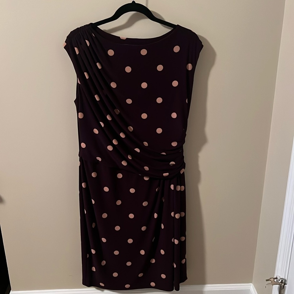 Lauren by Ralph Lauren Dress purple with tan polka dots - size 16
